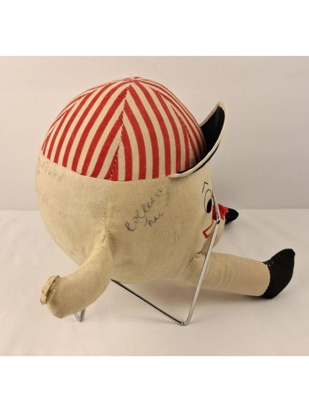 VTG Humpty Dumpty Cloth Doll W/ Red Striped Hat & Bow Tie 1940s Handmade Figure - Picture 10 of 15